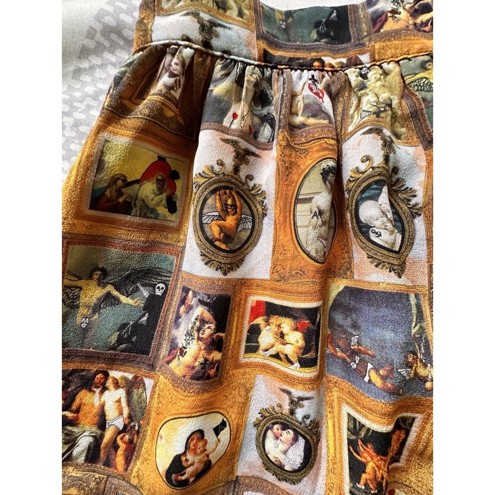 ANTIPODIUM London 100% Silk Mini Skirt "Exclusive Print" Renaissance Art US 6 - Picture 7 of 15